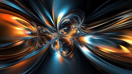 Poster - Abstract metallic swirl energy waves with glowing blue and orange light

