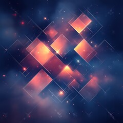 Poster - Abstract space graphic with glowing geometric shapes