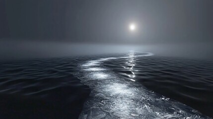 Poster - Tranquil scene of a boat floating in the ocean surrounded by shimmering water and soft light diffusion creating a serene atmosphere