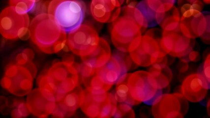 Wall Mural - Close-up dynamic pattern of illuminated spots with red and pink circular bokeh lights moving and changing in size and bright flashes of silver glitter against a dark background. Loop seamless footage.