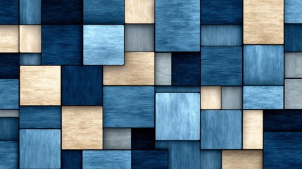 Poster - Abstract Blue and Beige Square Pattern - Stylish geometric background featuring a mosaic of blue and beige squares, ideal for modern design projects