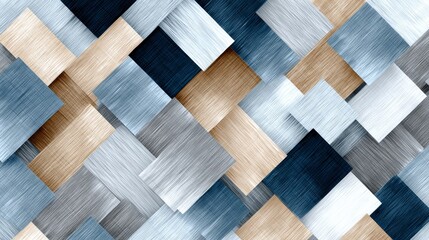 Poster - Abstract Blue Beige Textured Square Blocks - Geometric pattern of overlapping squares, symbolizing structure, design, harmony, balance, and modern aesthetics. Blue, beige