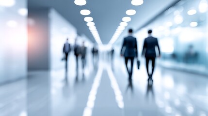 Poster - Abstract Blurred of Business People Walking - A symbolic depicting progress, teamwork, corporate life, ambition, and movement within a modern business environment