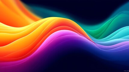 Poster - Abstract Colorful Wave Design Vibrant Background - Symbolizing energy, fluidity, harmony, growth, and imagination; this abstract showcases vibrant, colorful waves flowing across a dark background