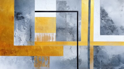 Poster - Abstract Gold and Gray Geometric Triptych Wall Art - Modern abstract art. Gold and gray geometric shapes. Triptych design. Elegant and sophisticated. Represents balance, harmony, luxury, and structure