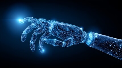 Poster - Advanced Robotic Hand Reaching for Innovation - Futuristic robotic hand, symbolizing technology, innovation, progress, automation, and the future of artificial intelligence