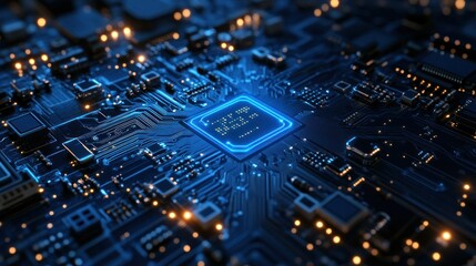 Poster - Illuminated Circuit Board: A Close-Up View of a Computer Chip's Intricate Design