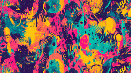 Wall Mural - a vibrant retro-style seamless pattern depicting a deep space observatory with rockets soa past plan