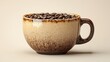 © afif - Coffee beans in a ceramic cup on a beige background.  Possible use Stock photo for coffee shops, cafes, coffee-related products, etc.