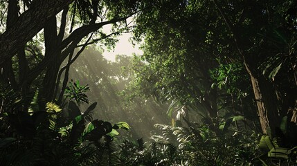 Poster - Dense forest filled with numerous trees and moody shadow play creating an enchanting atmosphere of nature's canopy and serenity