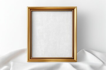 Poster - Elegant Gold Frame Mockup - A stylish gold picture frame on a white fabric background, perfect for showcasing your designs or artwork