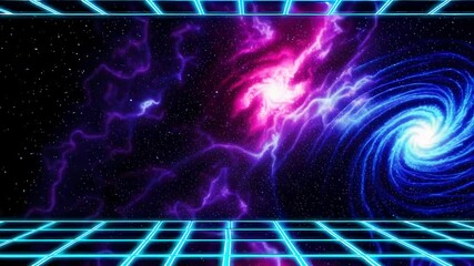 Poster - Futuristic Grid Space with Spiraling Galaxy and Vibrant Colors