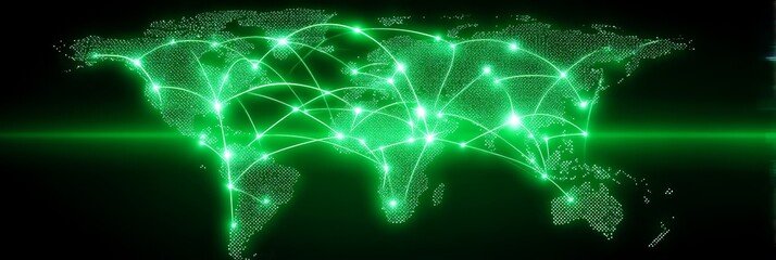 Poster - global green network connections - a vibrant green world map showcases interconnectedness, symbolizi