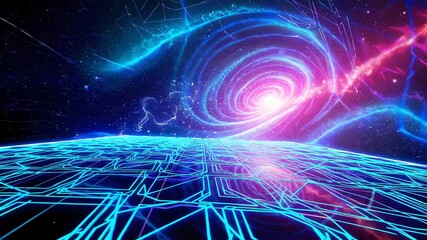 Poster - Vibrant Abstract Digital Landscape with Neon Colors and Swirls