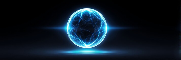 Poster - Glowing Energy Orb - A vibrant blue energy sphere glows intensely against a dark background, creating a visually striking perfect for technology, science, or energy-related projects
