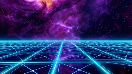Poster - Cosmic Nebula with Futuristic Grid and Vibrant Colors in Space