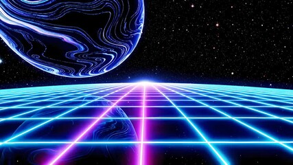Poster - Abstract Digital Landscape with Swirling Patterns and Neon Glow