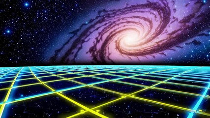 Poster - vibrant galaxy with neon grid in deep space environment