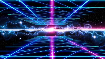 Poster - Vibrant Neon Grid with Electric Energy in a Digital Space