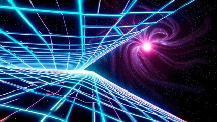Poster - Vibrant Cosmic Tunnel with Neon Lines and Twinkling Stars