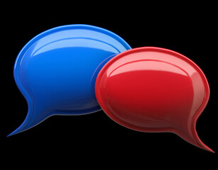 Leinwandbilder - Red and blue glossy speech bubbles isolated on black background. Communication concept.