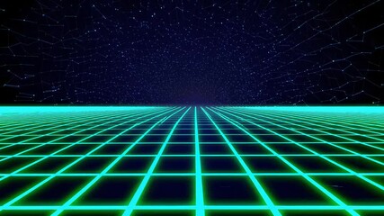 Poster - Futuristic Neon Grid and Starry Background Illustration