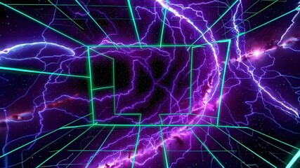 Poster - vibrant abstract cosmic tunnel with lightning in neon colors