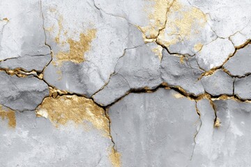 Poster - Gray and Gold Cracked Wall Texture - Abstract of a cracked wall with gray and gold accents. Perfect for backgrounds or design projects