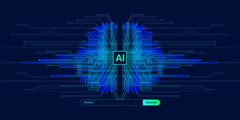 Fototapete - Illustration of abstract stream information. Generate image, video from prompt concept. Big data, technology, AI, data transfer, data flow, generative ai, large language model, ai brain background