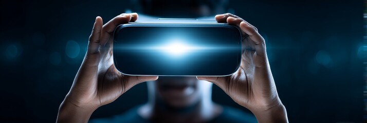 Poster - Innovation: Exploring the Metaverse Through Virtual Reality - Immersive technology, landscape, future interaction, virtual worlds, innovation progress. A person explores the metaverse using VR