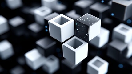 Poster - Interconnected Cubes Abstract 3D - Abstract 3D of interconnected cubes, symbolizing connection, technology, innovation, structure, and unity