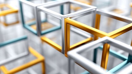 Poster - Interlocking Cubes Abstract 3D - Abstract 3D of interconnected metallic cubes, symbolizing connection, innovation, structure, growth, and complexity