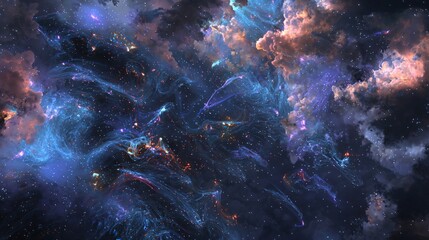 Poster - Stunning nebula filled with many stars creating a bright and dreamy cosmic scene surrounded by bioluminescent gas and atmospheric effects