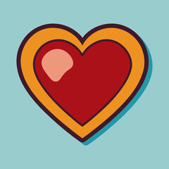 Poster - A digitally designed heart with retro styling and bold color palette