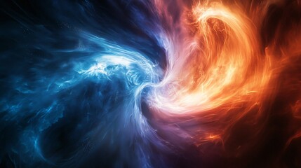 Poster - Whirling blue and orange swirl illustrating the dynamic and colorful nature of cosmic forces in the expansive universe