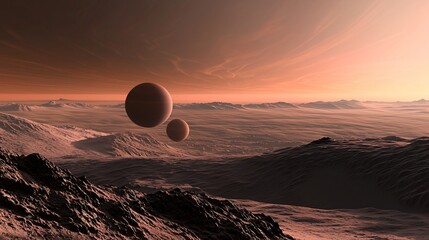 Poster - single planet glowing in the night sky surrounded by atmospheric fog creating a mesmerizing cosmic s