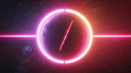 Wall Mural - a stunning space scene featuring a bright pink neon circle illuminating the cosmic landscape with an
