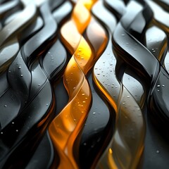 Poster - abstract, wavy, glossy, dark, light, flowing, metallic, geometric, design, texture