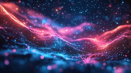 Poster - Colorful abstract background representing cosmic concepts with neon glow and blurred effects creating a dreamlike atmosphere