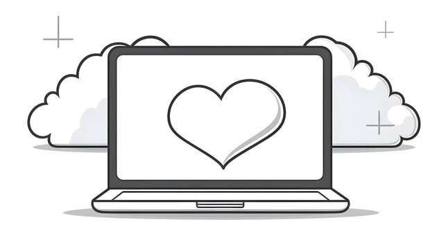 Hand-drawn Thought Bubble Cartoon Laptop Computer Illustration for Digital Marketing Concepts