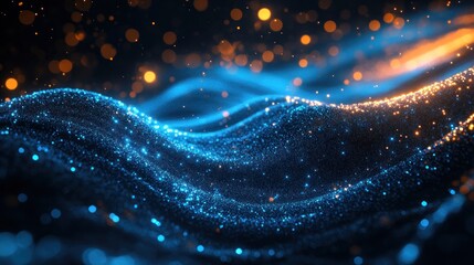 Poster - Abstract Blue and Orange Glimmering Particle Wave