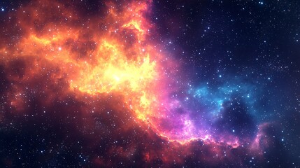 Poster - A vivid nebula with a bright orange cloud in the background surrounded by radiant gas clouds and a mesmerizing diffused glow