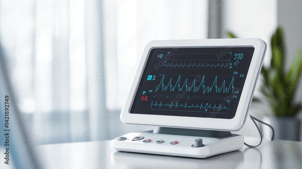 Detailed image of ecg monitor displaying heartbeat waves and pulse rate ...