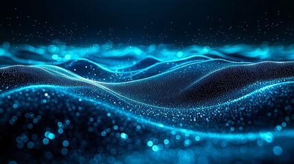 Poster - Surreal blue wave with phosphorescent glow and diffused light capturing the dreamlike essence of oceanic movement and fluidity