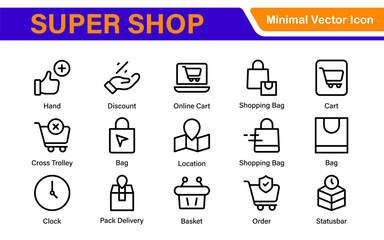 Fototapete - Set of shopping cart icons. Collection of web icons for online store, from various cart icons in various shapes. Shopping outline icon set.