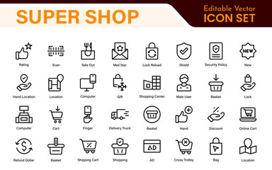 Fototapete - Set of shopping cart icons. Collection of web icons for online store, from various cart icons in various shapes. Shopping outline icon set.