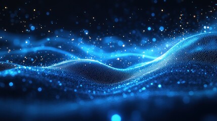 Poster - Abstract Blue Glimmering Waves: Digital Art