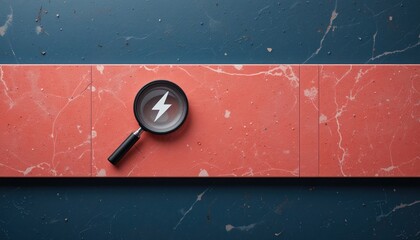 Poster - Analyzing electric power with magnifying glass on marble surface studio setup digital photography creative environment top-down view conceptual energy exploration