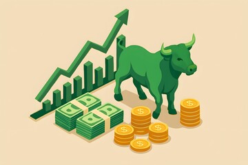 Poster - Green Bull Symbolizing Financial Growth and Prosperity in Market Trends