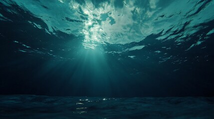Poster - Radiant sunbeam piercing through the ocean surface creating a surreal and dreamlike scene of water defying gravity and illuminating beauty